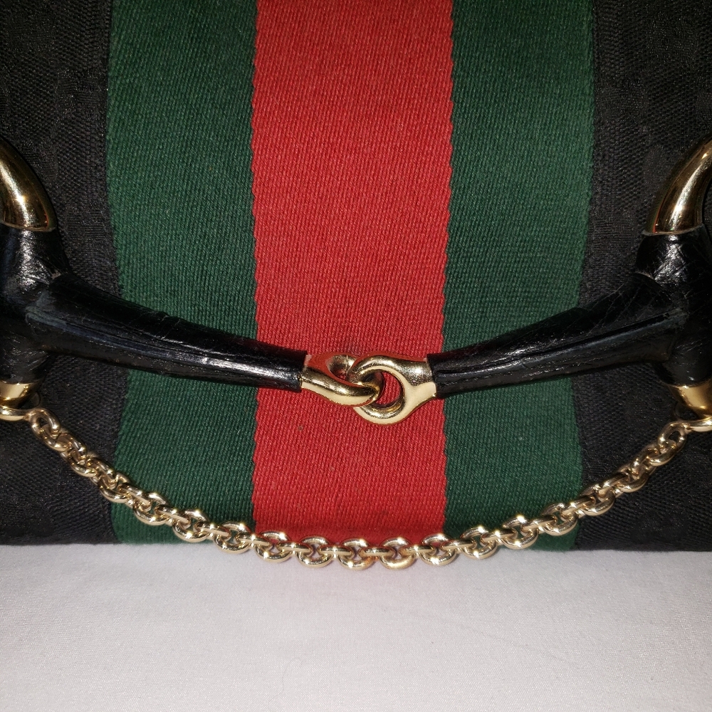 Gucci black monogram horsebit striped purse - Picture 2 of 16